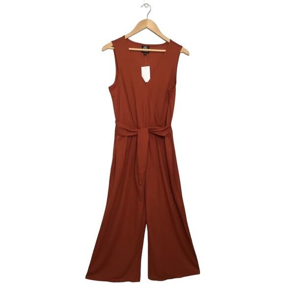 New Bobeau Jumpsuit Womens Small Orange Sleeveless Cropped V Neck Belted Boho - Picture 2 of 15